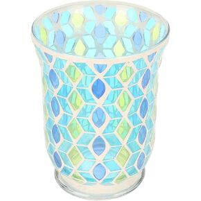 Vintage Pure Handmade Yellow and Blue Leaf Mosaic Patch Glass Candle Holder Hand Made Candlestick Stand for Weddings Parties and Home Candlelight Dinner Decor