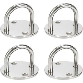 KUMGROT 1.97“ Ceiling Hooks Heavy Duty Mount Ring Hooks Stainless Steel U Hooks Pad Eyes Plate Top Hook with Screws Marine Hardware Hooks Indoor & Outdoor Ceiling Hooks for Yoga Hammock Swing 4 Pcs