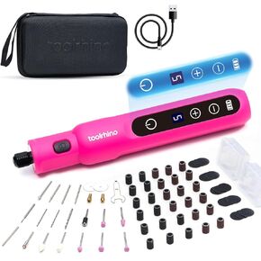Cordless Rotary Tool Kit, 3.7V Wood Carving Tools with 5 Speed and 62 Accessories, Multi-Purpose Mini Rotary Tool for Sanding, Cutting, Engraving, Drilling, Polishing, DIY Creations, Black
