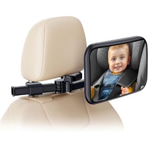 Baby Car Mirror for Baby Rear Facing - Infant Back Seat Mirrors With Holder and Hooks for Fixed Headrest Safety Large Wide Adjustable Auto Rearview, 2 In 1