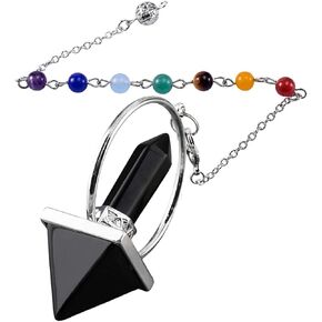 Nupuyai Pyramid Healing Crystal Point Pendulum with 7 Chakra Stone Beads Chain for Dowsing Divination Reiki Meditation