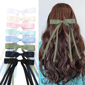 WORTL 16 PCS Hair Bows for Women, Hair Ribbon with Long Tail Bowknot Hair Clips for Women Girls, Hair Accessories Bows Edged With Gold/Silver Line Hair Clips