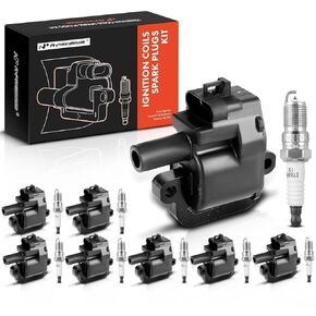 A-Premium Ignition Coils and Spark Plugs Kits (Red) Compatible with Chevrolet Camaro 1998-2002, Corvette 1997-2004 & Cadillac CTS 2004-2005 & Pontiac Firebird 1998-2002, 5.7L 8-PC Set