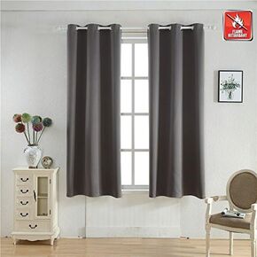 BEGOODTEX Inherent Flame Fire Retardant Blackout Curtain, Grey, 52W by 84L inch, 1 Panel for Meeting Room Kitchen