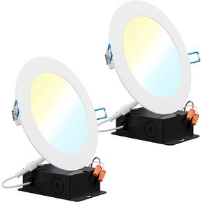 Sunco 2 Pack 4 Inch Slim LED Recessed Ceiling Lights, Selectable CCT 2700K/3000K/4000K/5000K/6000K Dimmable, 10W, Canless with Junction Box - ETL T24
