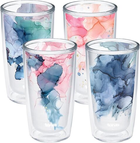 Tervis Made in USA Double Walled Inkreel - Crystal Nature Collection Insulated Tumbler Cup Keeps Drinks Cold & Hot, 16oz 4pk, Assorted in Saudi Arabia