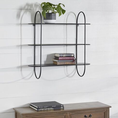 Deco 79 Metal Oval 3 Shelf Wall Shelf, 28" x 8" x 28", Black in Saudi Arabia