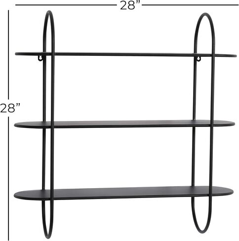 Deco 79 Metal Oval 3 Shelf Wall Shelf, 28" x 8" x 28", Black in Saudi Arabia
