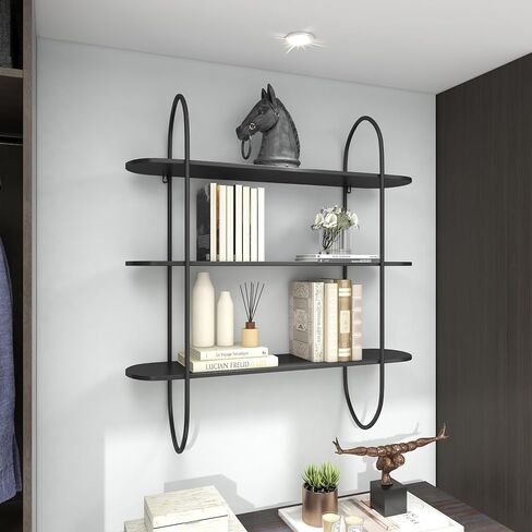 Deco 79 Metal Oval 3 Shelf Wall Shelf, 28" x 8" x 28", Black in Saudi Arabia