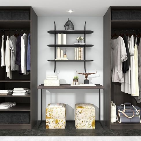 Deco 79 Metal Oval 3 Shelf Wall Shelf, 28" x 8" x 28", Black in Saudi Arabia