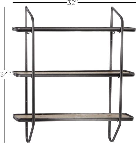 Deco 79 Metal Oval 3 Shelf Wall Shelf, 28" x 8" x 28", Black in Saudi Arabia