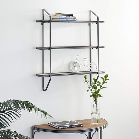 Deco 79 Metal Oval 3 Shelf Wall Shelf, 28" x 8" x 28", Black in Saudi Arabia