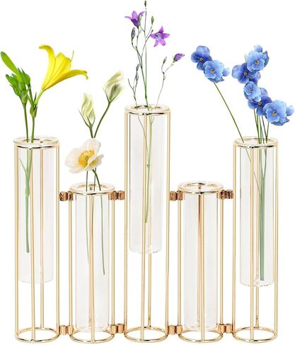Test Tube Vase for Flowers Set of 5, Glass Vase with Metal Stand Racks Hydroponic Test TubeVase, Glass Vase with Metal Stand Racks Hydroponic Test Tube Vase for Home Wedding Decor, Balcony in Saudi Arabia
