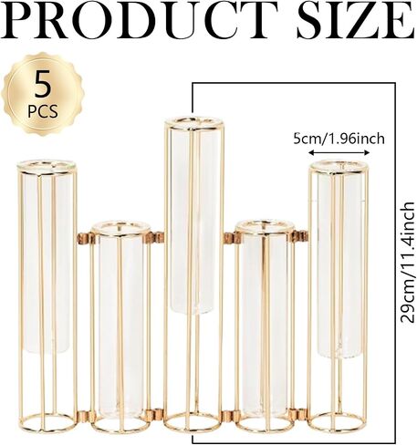 Test Tube Vase for Flowers Set of 5, Glass Vase with Metal Stand Racks Hydroponic Test TubeVase, Glass Vase with Metal Stand Racks Hydroponic Test Tube Vase for Home Wedding Decor, Balcony in Saudi Arabia