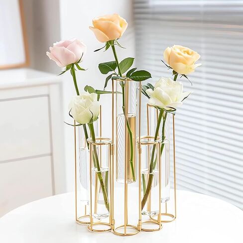 Test Tube Vase for Flowers Set of 5, Glass Vase with Metal Stand Racks Hydroponic Test TubeVase, Glass Vase with Metal Stand Racks Hydroponic Test Tube Vase for Home Wedding Decor, Balcony in Saudi Arabia