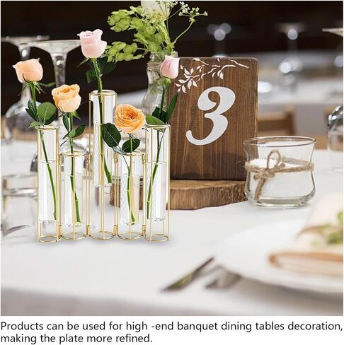Test Tube Vase for Flowers Set of 5, Glass Vase with Metal Stand Racks Hydroponic Test TubeVase, Glass Vase with Metal Stand Racks Hydroponic Test Tube Vase for Home Wedding Decor, Balcony in Saudi Arabia