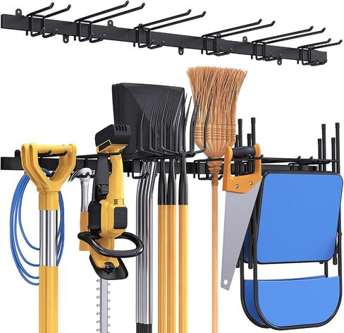 Garage Storage, Garden Tool Organizers Wall Mount Broom Holder Shovel Hanger Heavy Duty Shelving Rack Hanging Hooks Power Tool Organization for Yard Shed Basement in Saudi Arabia