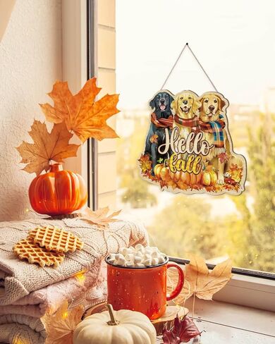 Putuo ديكور لطيف الكلاب سقوط إكليل علامة مابل ليف خشبية معلقة ديكور الباب مزرعة مرحبا الخريف ديكور اليقطين سقوط عيد الشكر موضوع للباب الأمامي الشرفة نافذة الجدار المنزلي ديكورات داخلية وخارجية in Kuwait