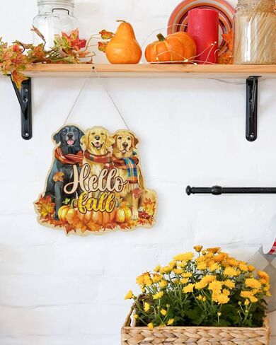 Putuo ديكور لطيف الكلاب سقوط إكليل علامة مابل ليف خشبية معلقة ديكور الباب مزرعة مرحبا الخريف ديكور اليقطين سقوط عيد الشكر موضوع للباب الأمامي الشرفة نافذة الجدار المنزلي ديكورات داخلية وخارجية in Kuwait