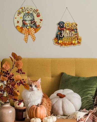 Putuo ديكور لطيف الكلاب سقوط إكليل علامة مابل ليف خشبية معلقة ديكور الباب مزرعة مرحبا الخريف ديكور اليقطين سقوط عيد الشكر موضوع للباب الأمامي الشرفة نافذة الجدار المنزلي ديكورات داخلية وخارجية in Kuwait