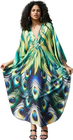 Animal Prints Caftan Dress Cover Up for Women Batwing Sleeve Plus Size Kaftan Dresses V Neck Resort Beach Swimsuit in Saudi Arabia