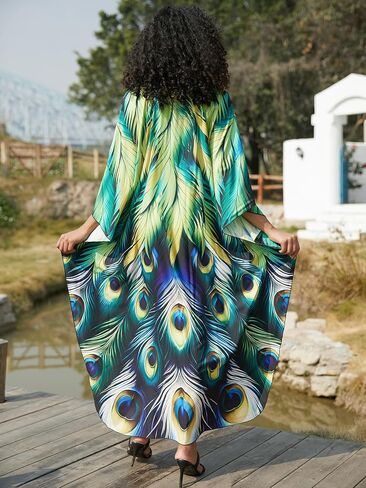 Animal Prints Caftan Dress Cover Up for Women Batwing Sleeve Plus Size Kaftan Dresses V Neck Resort Beach Swimsuit in Saudi Arabia