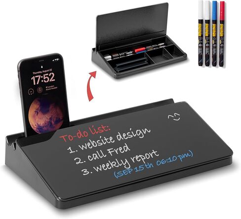 Glass Desktop Whiteboard with Storage 12"x6.5", Glass Whiteboard Desk Dry Erase Board w. 2 Markers,1 Eraser Monitor Mono Board, Desk Buddy, Office Desk Accessories, Work from Home Essentials in Saudi Arabia