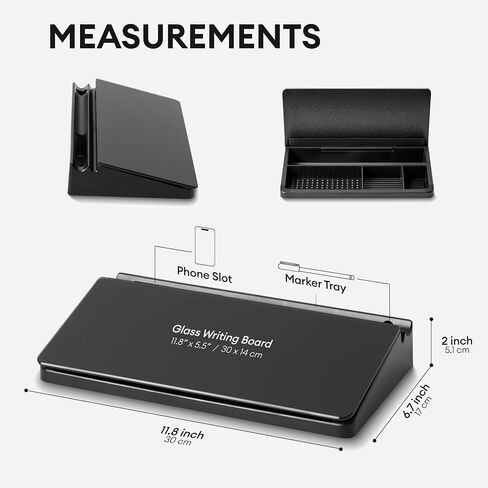 Glass Desktop Whiteboard with Storage 12"x6.5", Glass Whiteboard Desk Dry Erase Board w. 2 Markers,1 Eraser Monitor Mono Board, Desk Buddy, Office Desk Accessories, Work from Home Essentials in Saudi Arabia