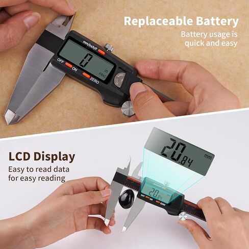 Digital Caliper HARDELL, 0-8 Inch Measuring Tool Large LCD Screen,Stainless Steel,Auto-Off,Inch/Fractions/Millimeter Waterproof Digital Caliper Measuring Tool for DIY/Household/3D Printing in Kuwait