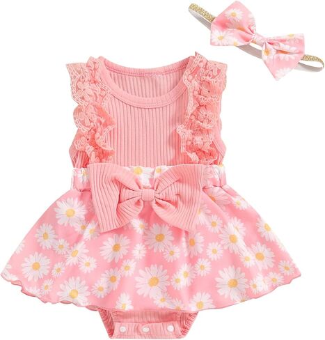 Mubineo Baby Girl Clothes Summer Romper Dress Cute Outfits Sleeveless Ruffle Lace Flower Skirt Infant Newborn Outfit (US, Age, 0 Months, 3 Months, Blue) in Saudi Arabia