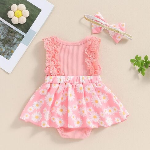 Mubineo Baby Girl Clothes Summer Romper Dress Cute Outfits Sleeveless Ruffle Lace Flower Skirt Infant Newborn Outfit (US, Age, 0 Months, 3 Months, Blue) in Saudi Arabia