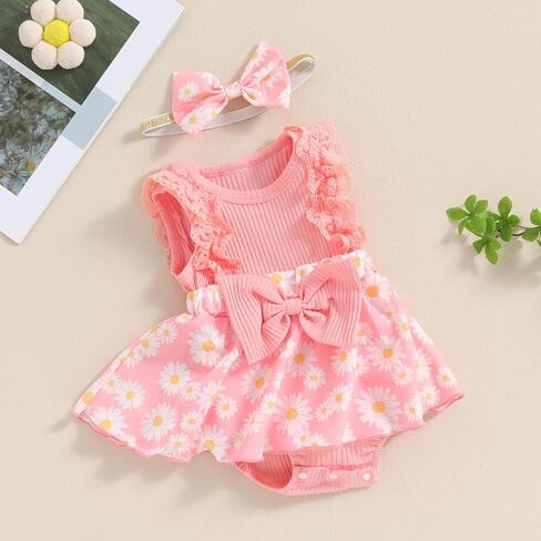 Mubineo Baby Girl Clothes Summer Romper Dress Cute Outfits Sleeveless Ruffle Lace Flower Skirt Infant Newborn Outfit (US, Age, 0 Months, 3 Months, Blue) in Saudi Arabia