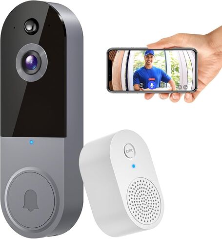 1080P Wireless Video Doorbell Camera, Chime Ringer Included, 2-Way Audio, Live View, AI Human Detection, Night Vision, 2.4G WiFi, Cloud Storage, Battery Powered, Indoor Outdoor Surveillance in Saudi Arabia