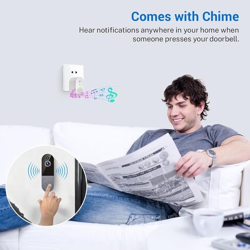 1080P Wireless Video Doorbell Camera, Chime Ringer Included, 2-Way Audio, Live View, AI Human Detection, Night Vision, 2.4G WiFi, Cloud Storage, Battery Powered, Indoor Outdoor Surveillance in Saudi Arabia