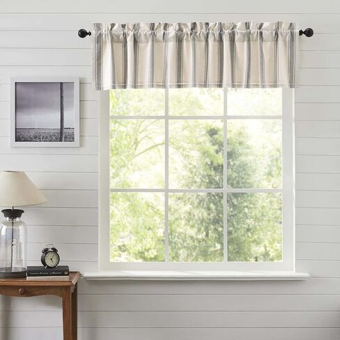 VHC Brands 2 Pieces Grace Grain Sack Stripe Valance Curtains (2 Panels, 16x90) in Saudi Arabia
