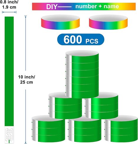 الأساور الورقية للأحداث، 600 حزمة من أساور المعصم الذهبية المقاومة للماء، سهلة الكتابة لأساور المعصم للأحداث، IKAYAS خفيفة الوزن لتحديد الأساور الملونة لحفلات الحفلات الموسيقية ودخول المدخل in Saudi Arabia
