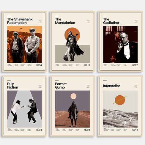 DECORRECOR Movie Posters Set of 6 Unframed Canvas Wall Art A4 Size Classic Vintage Movie Posters for Wall Decor Aesthetic (DR-MP-3) in Saudi Arabia