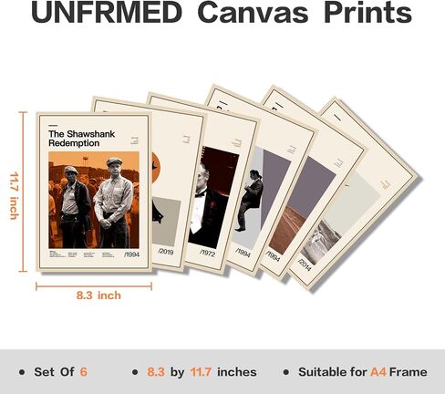 DECORRECOR Movie Posters Set of 6 Unframed Canvas Wall Art A4 Size Classic Vintage Movie Posters for Wall Decor Aesthetic (DR-MP-3) in Saudi Arabia