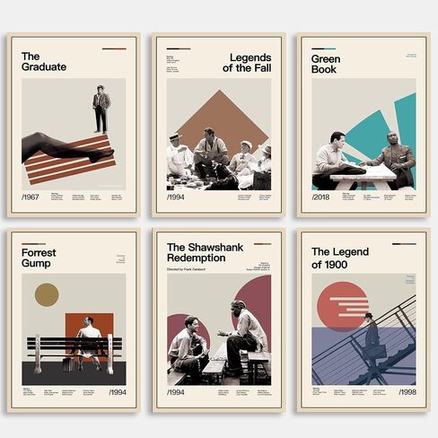 DECORRECOR Movie Posters Set of 6 Unframed Canvas Wall Art A4 Size Classic Vintage Movie Posters for Wall Decor Aesthetic (DR-MP-3) in Saudi Arabia