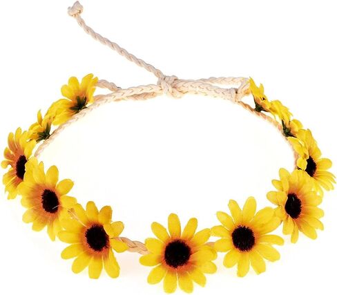 Floral Fall Boho Sunflower Crown Hippies Daisy Hair Wreath Bridal Headpiece Photo Props DY-01 (wreath white) in Kuwait
