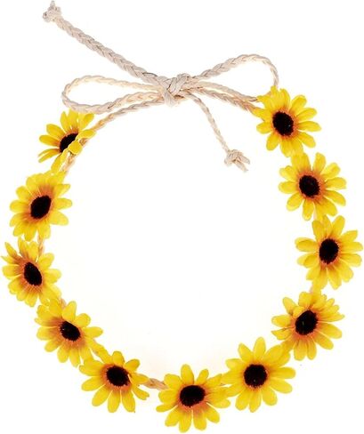 Floral Fall Boho Sunflower Crown Hippies Daisy Hair Wreath Bridal Headpiece Photo Props DY-01 (wreath white) in Kuwait