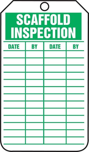 Accuform TRS325CTP Accuform PF-Cardstock Jumbo Tag، Legend "Scaffold Inspection"، طول 8-1/2 بوصة × عرض 3-7/8 بوصة × سمك 0.010 بوصة، أخضر على أبيض (عبوة من 25 قطعة) in Saudi Arabia
