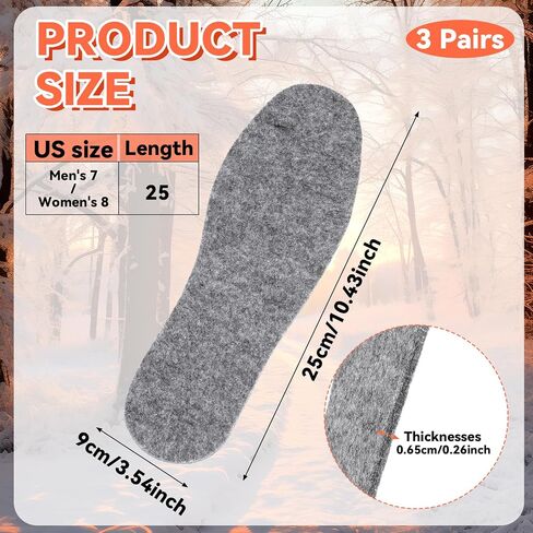 3 Pairs Wool Felt Insoles Warm Shoe Inserts Soft Insert Insoles for Boots Shoes, Cork Insoles Wool Insoles for Men Women (Men's 7/ Women's 8) in Saudi Arabia