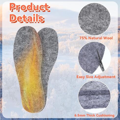 3 Pairs Wool Felt Insoles Warm Shoe Inserts Soft Insert Insoles for Boots Shoes, Cork Insoles Wool Insoles for Men Women (Men's 7/ Women's 8) in Saudi Arabia