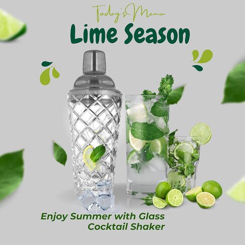 Glass Cocktail Shaker Set, Shaker for Cocktails, Mixed Drinks, Use for Entertaining Guests, Services at Events, Portable to Bring to Picnics, Barbecues or Beach Outings,15 Fl Oz, Vertical Stripes in Saudi Arabia