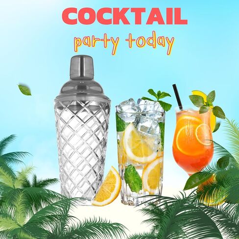 Glass Cocktail Shaker Set, Shaker for Cocktails, Mixed Drinks, Use for Entertaining Guests, Services at Events, Portable to Bring to Picnics, Barbecues or Beach Outings,15 Fl Oz, Vertical Stripes in Saudi Arabia
