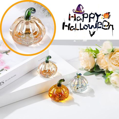 فن صغير من الزجاج المنفوخ يدويًا، هدايا اليقطين الصغيرة القابلة للتجميع للأصدقاء، حصاد الخريف، عيد الشكر، فن اليقطين الملون مع ديكور جذع اليقطين الأخضر للمنزل in Kuwait