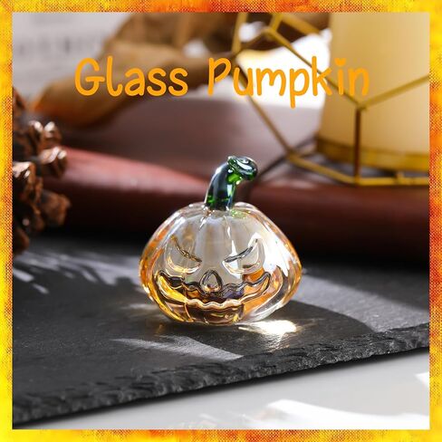 فن صغير من الزجاج المنفوخ يدويًا، هدايا اليقطين الصغيرة القابلة للتجميع للأصدقاء، حصاد الخريف، عيد الشكر، فن اليقطين الملون مع ديكور جذع اليقطين الأخضر للمنزل in Kuwait