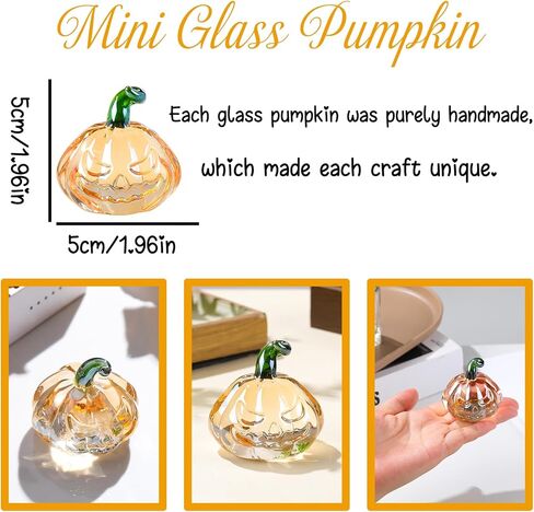 فن صغير من الزجاج المنفوخ يدويًا، هدايا اليقطين الصغيرة القابلة للتجميع للأصدقاء، حصاد الخريف، عيد الشكر، فن اليقطين الملون مع ديكور جذع اليقطين الأخضر للمنزل in Kuwait