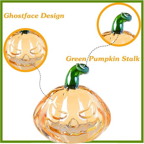 فن صغير من الزجاج المنفوخ يدويًا، هدايا اليقطين الصغيرة القابلة للتجميع للأصدقاء، حصاد الخريف، عيد الشكر، فن اليقطين الملون مع ديكور جذع اليقطين الأخضر للمنزل in Kuwait